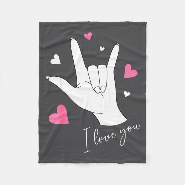 Cute Valentines Day Hearts I Love You Hand Sign La Fleece Blanket (Front)