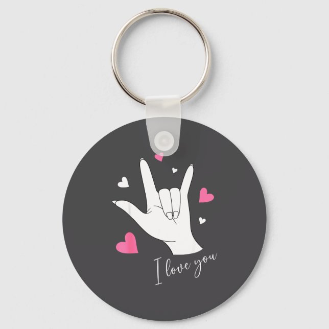Cute Valentines Day Hearts I Love You Hand Sign La Key Ring (Front)