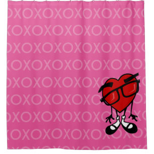 CUTE VALENTINES DAY HIPSTER HEART SHOWER CURTAIN