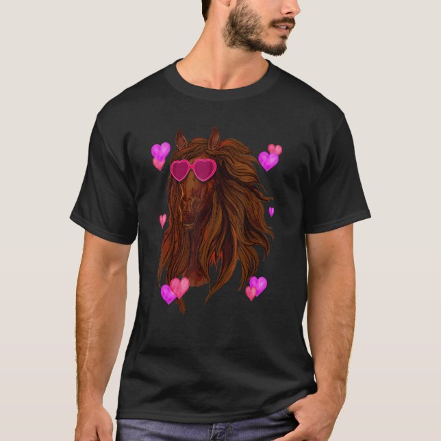 Cute Valentine's Day Horse  Horse  Hearts Romantic T-Shirt (Front)