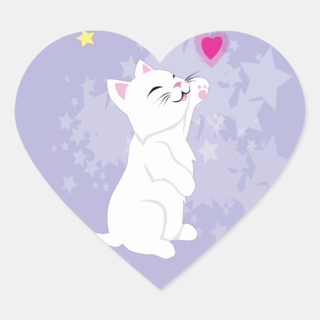 Cute Valentines Day Kitty Heart Sticker (Front)