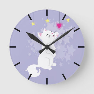 Cute Valentines Day Kitty Round Clock