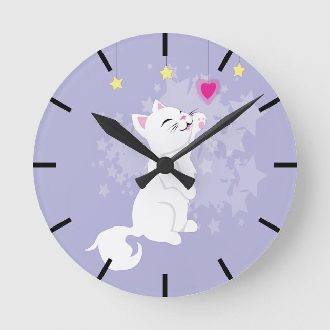 Cute Valentines Day Kitty Round Clock (Front)