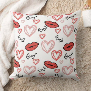 Cute Valentines day lips, hearts and sunglasses Cushion