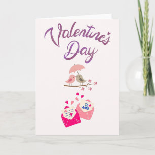 Cute Valentine's Day Love Birds Card - Te Amo Love