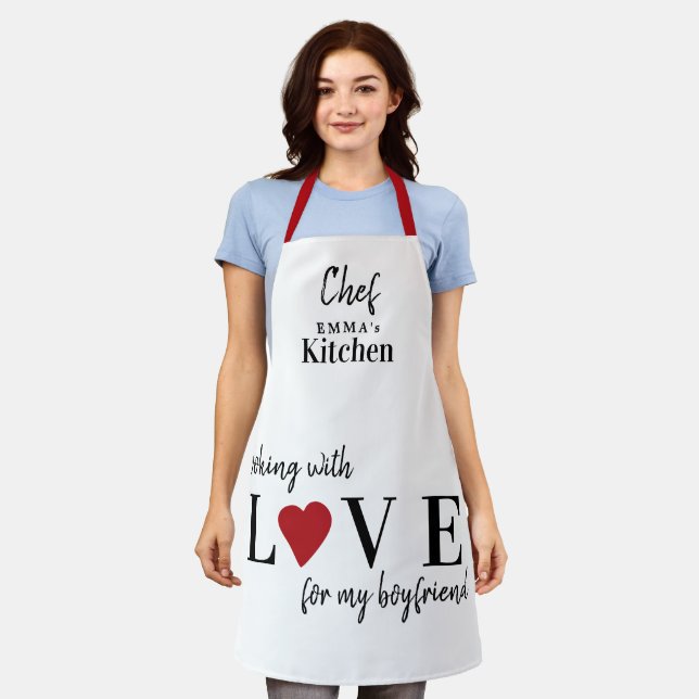 Cute Valentines Day love heart custom girlfriend Apron (Worn)