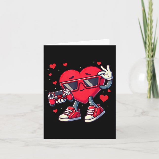 Cute Valentines Day Love Heart Game Controller Boy Card (Front)
