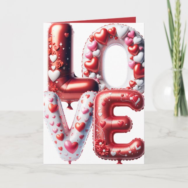 Cute Valentines Day Love Red Hearts Balloons Card (Front)