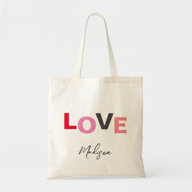 Cute Valentines Day Love Typography Personalised Tote Bag (Front)