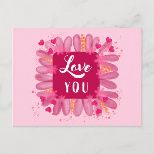 Cute Valentines Day Love You Pink Purple Heart Postcard