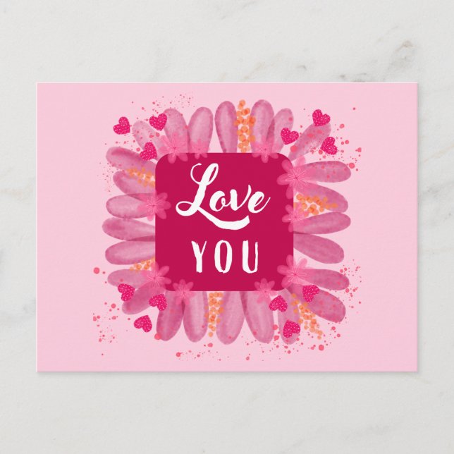 Cute Valentines Day Love You Pink Purple Heart Postcard (Front)