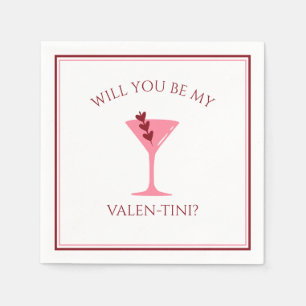 Cute Valentines Day Martini Aesthetic Red & Pink Napkin