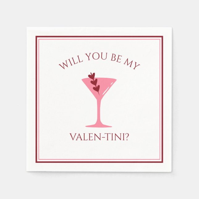 Cute Valentines Day Martini Aesthetic Red & Pink  Napkin (Front)