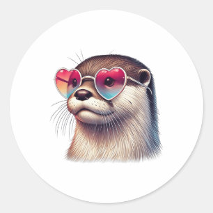 Cute Valentines Day Otter Heart Sungles Women Girl Classic Round Sticker