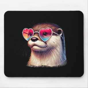 Cute Valentines Day Otter Heart Sungles Women Girl Mouse Mat