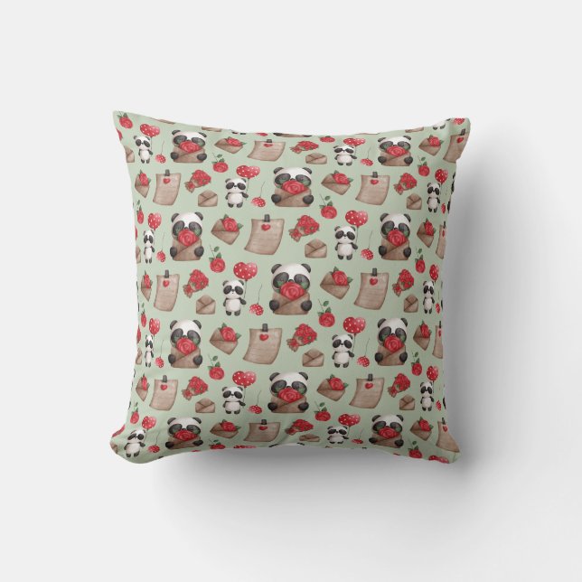 Cute Valentine's Day Panda Bear Love Pattern  Cushion (Front)