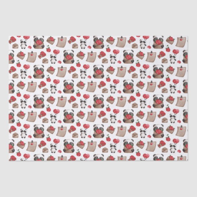 Cute Valentine's Day Panda Bear Love Pattern Tissue Paper (Front)