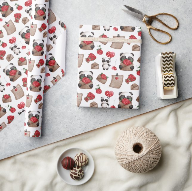 Cute Valentine's Day Panda Bear Love Pattern Wrapping Paper (Crafts)