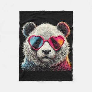Cute Valentines Day Panda Heart Sungles Boys Girls Fleece Blanket