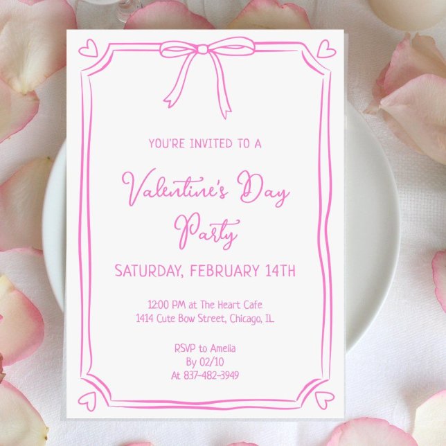 Cute Valentine's Day Party Invitation Pink Bow  (Creator Uploaded)