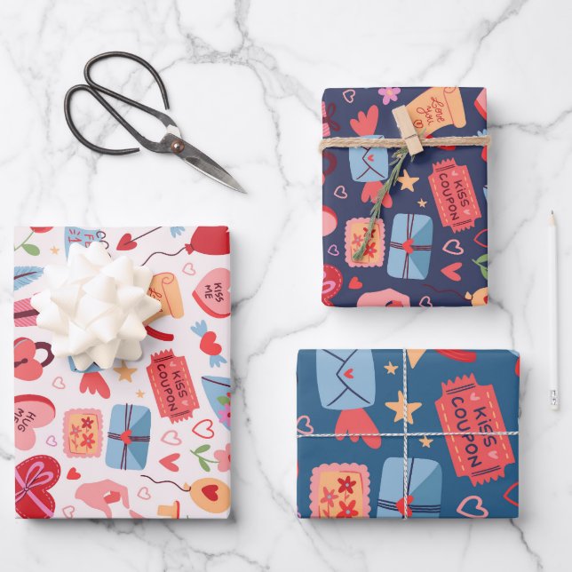 Cute Valentine's Day Pattern Heart and Love  Wrapping Paper Sheet (Front)