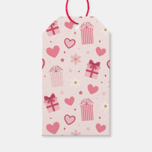 Cute Valentine's Day Pattern Pink Hearts & Gifts - Gift Tags