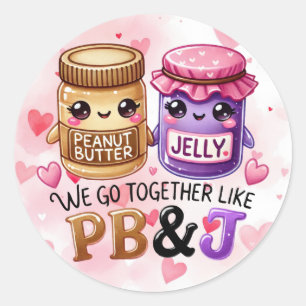 Cute Valentine's Day PB & J Sheet of Classic Round Sticker