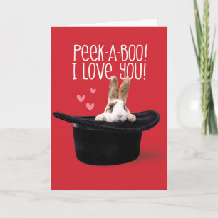 Cute Valentines Day Peek-A-Boo I Love You Bunny Holiday Card