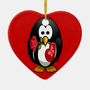 Cute Valentine's Day Penguin Funny Cartoon Ceramic Tree Decoration