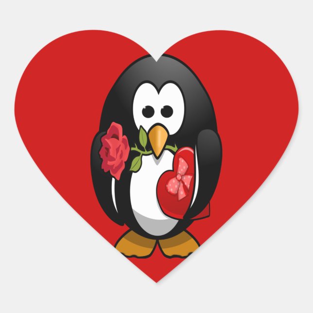 Cute Valentine's Day Penguin Funny Cartoon Heart Sticker (Front)