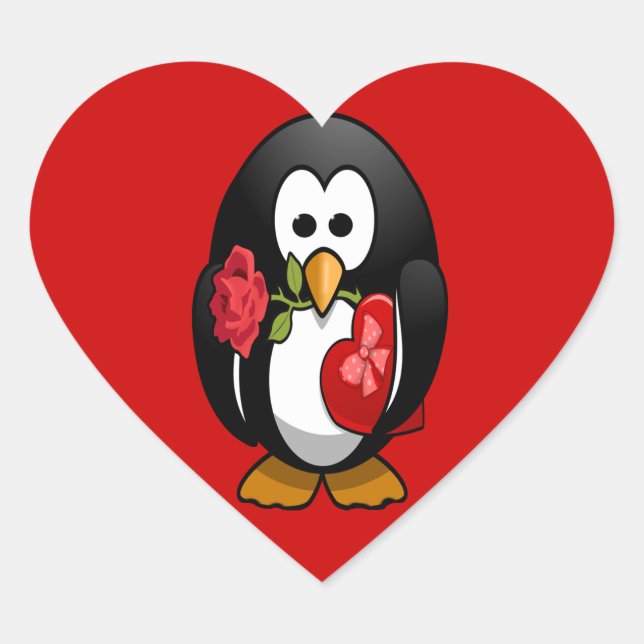 Cute Valentine's Day Penguin Funny Cartoon Heart Sticker (Front)