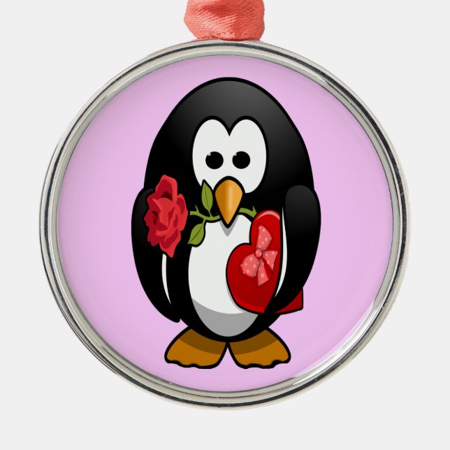 Cute Valentine's Day Penguin Funny Cartoon Metal Tree Decoration (Front)