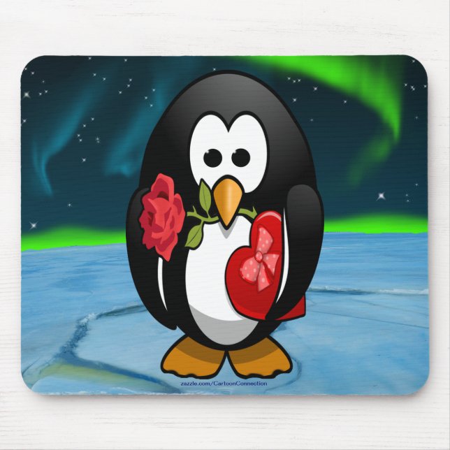 Cute Valentine's Day Penguin Funny Cartoon Mouse Mat (Front)