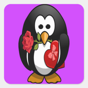 Cute Valentine's Day Penguin Funny Cartoon Square Sticker