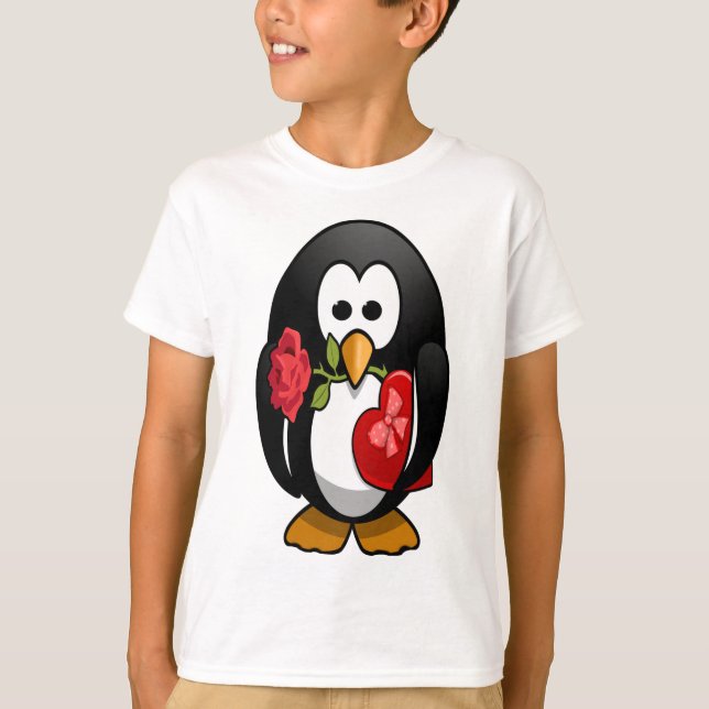 Cute Valentine's Day Penguin Funny Cartoon T-Shirt (Front)