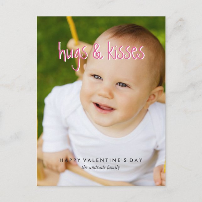Cute Valentines Day Photo Hugs Kisses Vertical Holiday Postcard (Front)