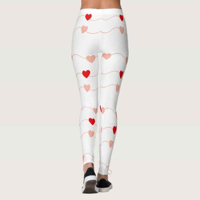 Cute Valentines Day Pink and Red String of Hearts Leggings (Back)