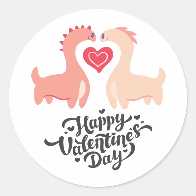 Cute Valentine's Day Pink Monster and Hearts Class Classic Round Sticker (Front)