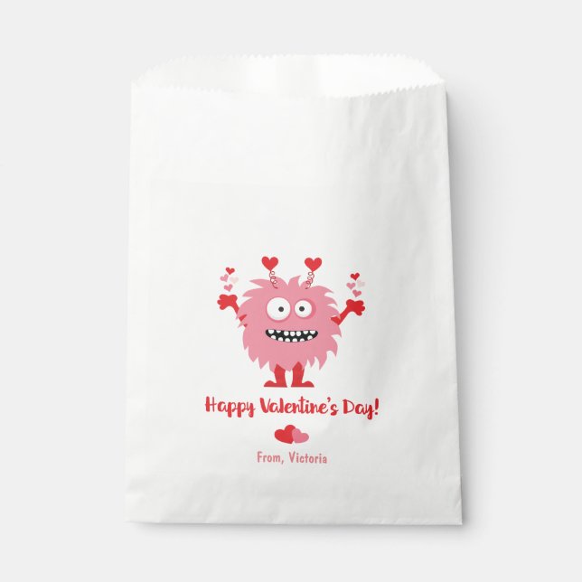 Cute Valentine's Day Pink Monster Hearts Favour Bags (Front)