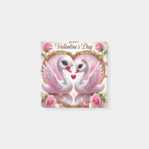 Cute Valentine's Day Pink Swan Post-It Notes 