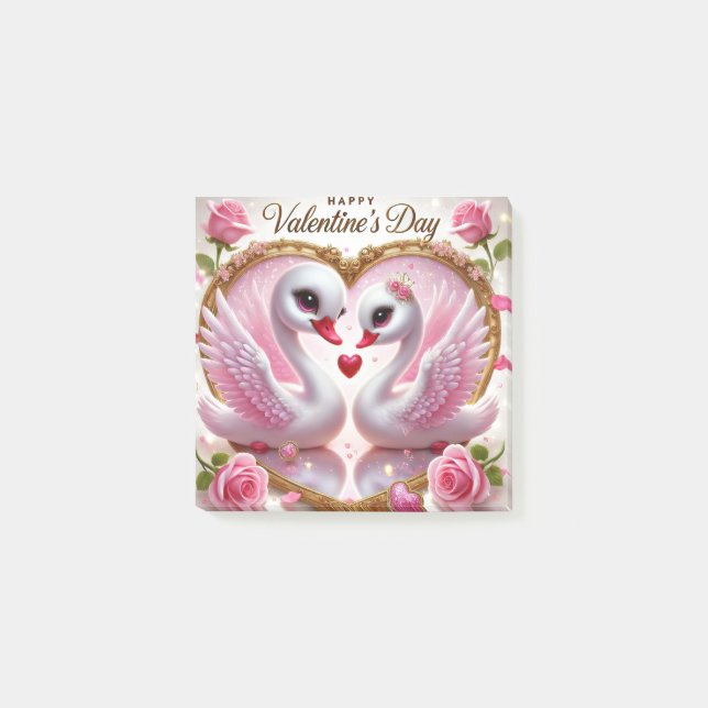 Cute Valentine's Day Pink Swan Post-It Notes  (Front)