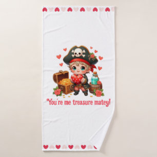 Cute Valentine's day pirate Bath Towel