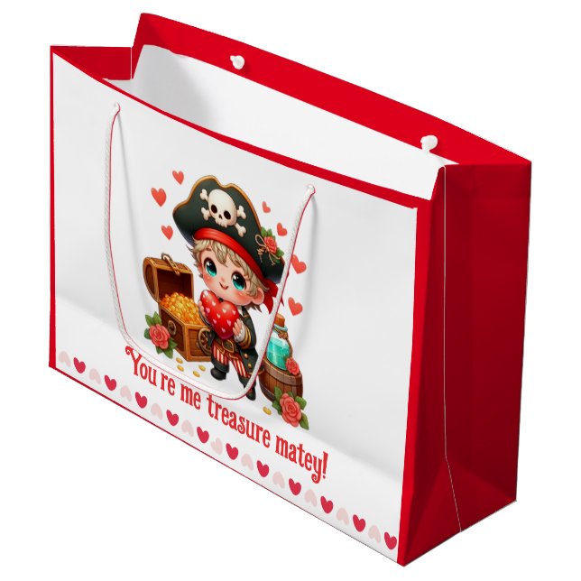 Cute Valentine's day pirate Large Gift Bag (Front Angled)