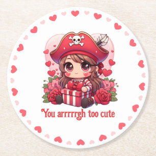 Cute Valentine's day pirate Round Paper Coaster
