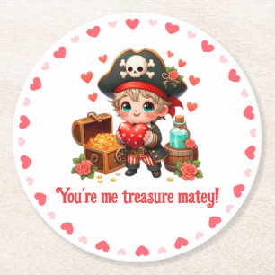Cute Valentine's day pirate Round Paper Coaster