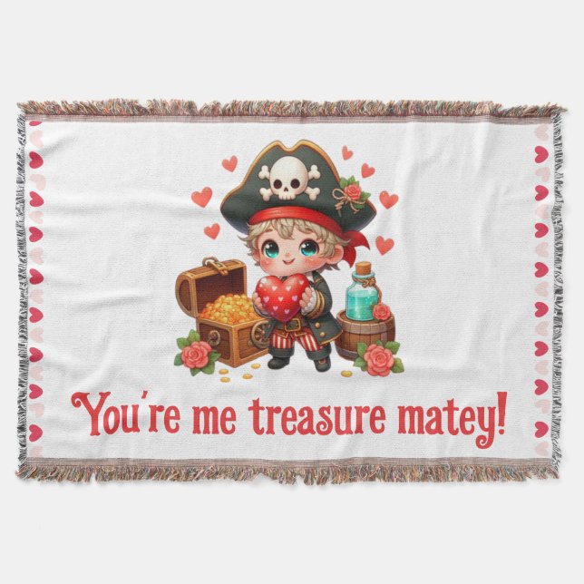 Cute Valentine's day pirate Throw Blanket (Front)