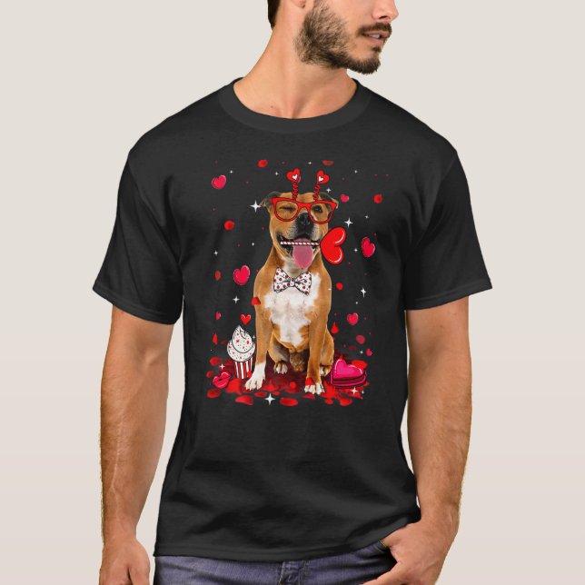 Cute Valentine's Day Pitbull Dog Heart Costume Pre T-Shirt (Front)