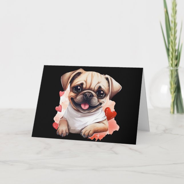 Cute Valentine's Day Pug Card (Front)