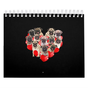 Cute Valentines Day Pug Dog Heart Puppy Calendar
