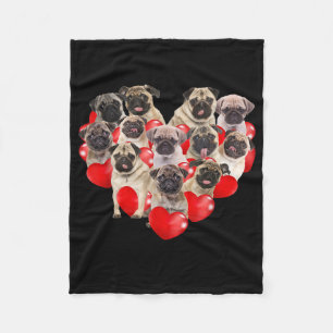 Cute Valentines Day Pug Dog Heart Puppy Fleece Blanket